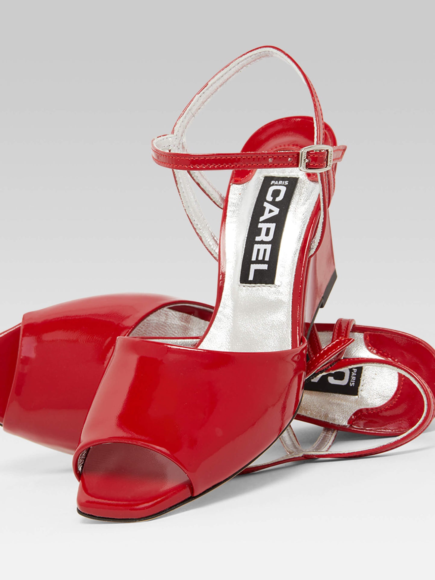 Nadine - Red patent leather wedge sandals