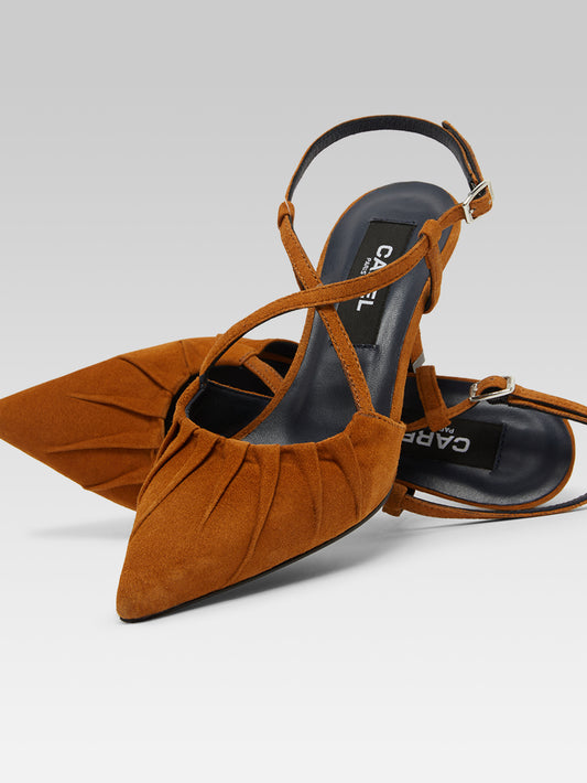 Neri - Escarpins slingback cuir velours upcyclé camel - Image numéro 4