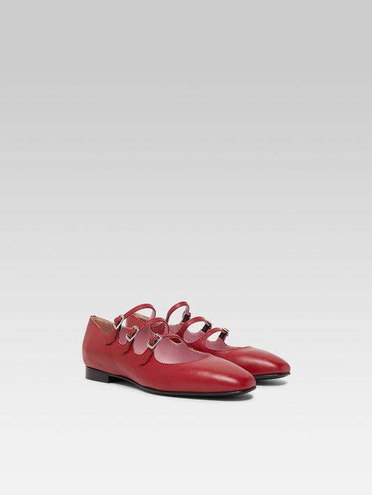 Ariana s - Garnet red upcycled leather Mary Janes ballet flats - Image number 2