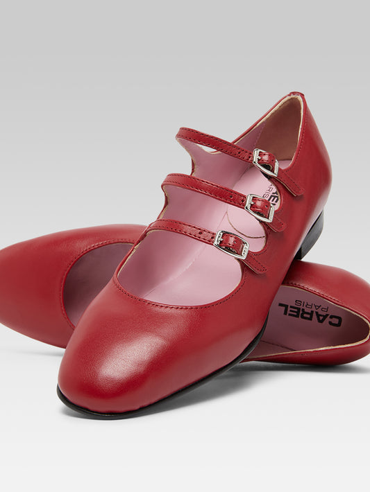 Ariana s - Garnet red upcycled leather Mary Janes ballet flats - Image number 5