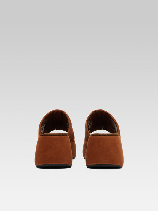 Flower - Mules à plateforme bicolores cuir velours upcyclé cognac - Image numéro 5