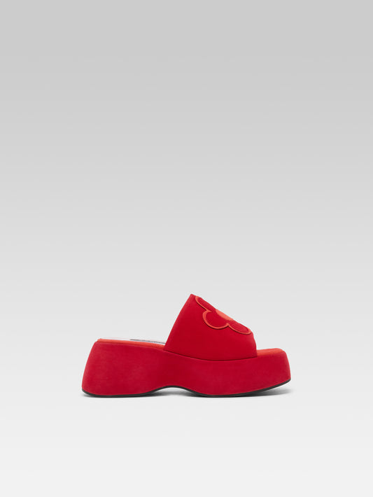 Flower - Red poppy upcycled suede leather platform mules - Image number 2