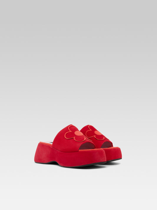 Flower - Red poppy upcycled suede leather platform mules - Image number 4