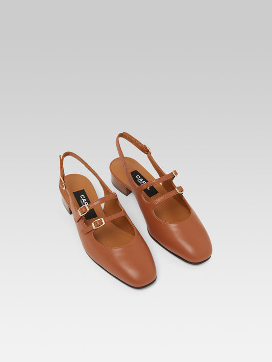 Peche - Camel upcycled leather slingback mary janes - Image number 3