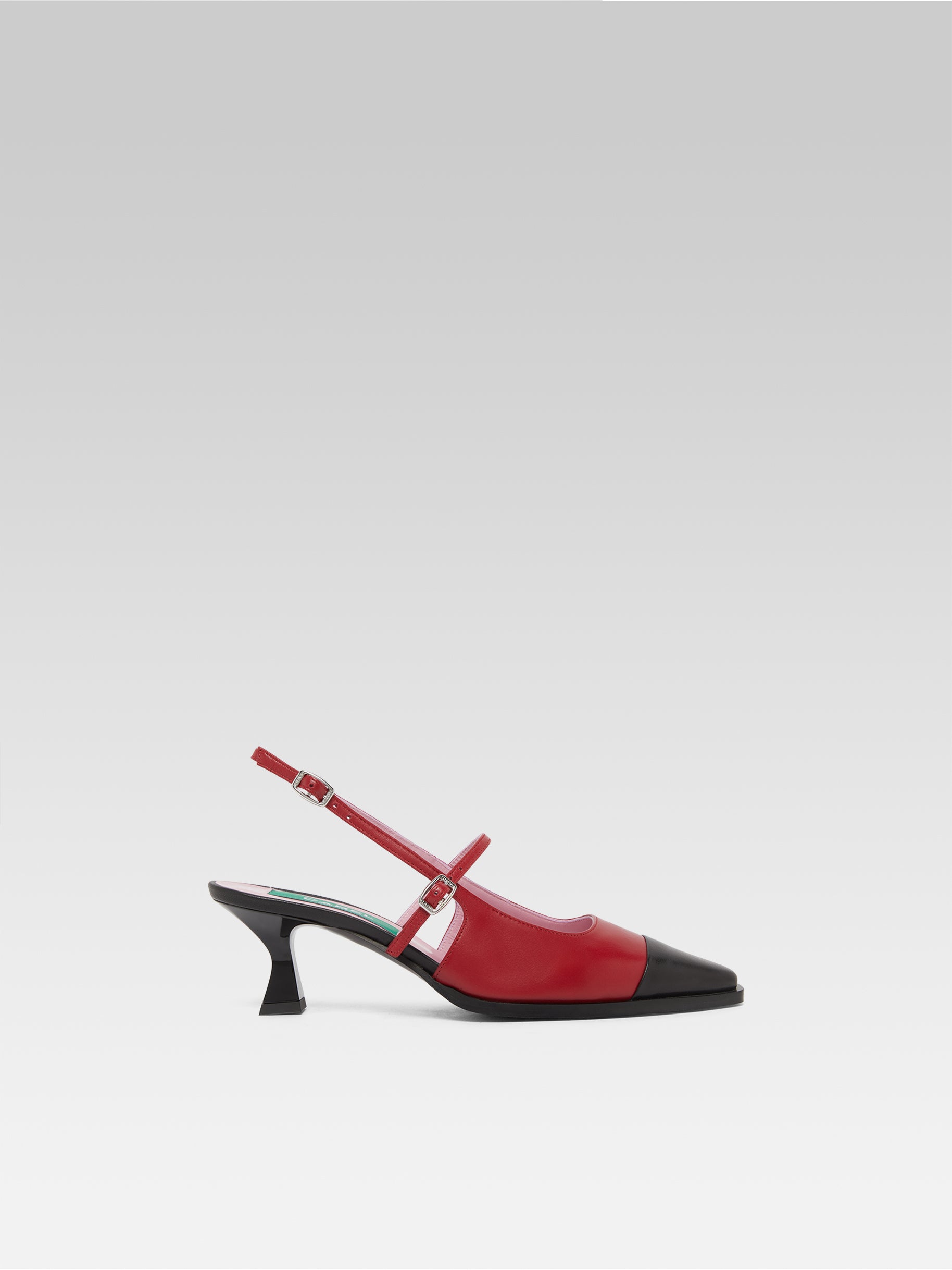 Cecile - Escarpins slingback cuir upcyclé rouge et noir