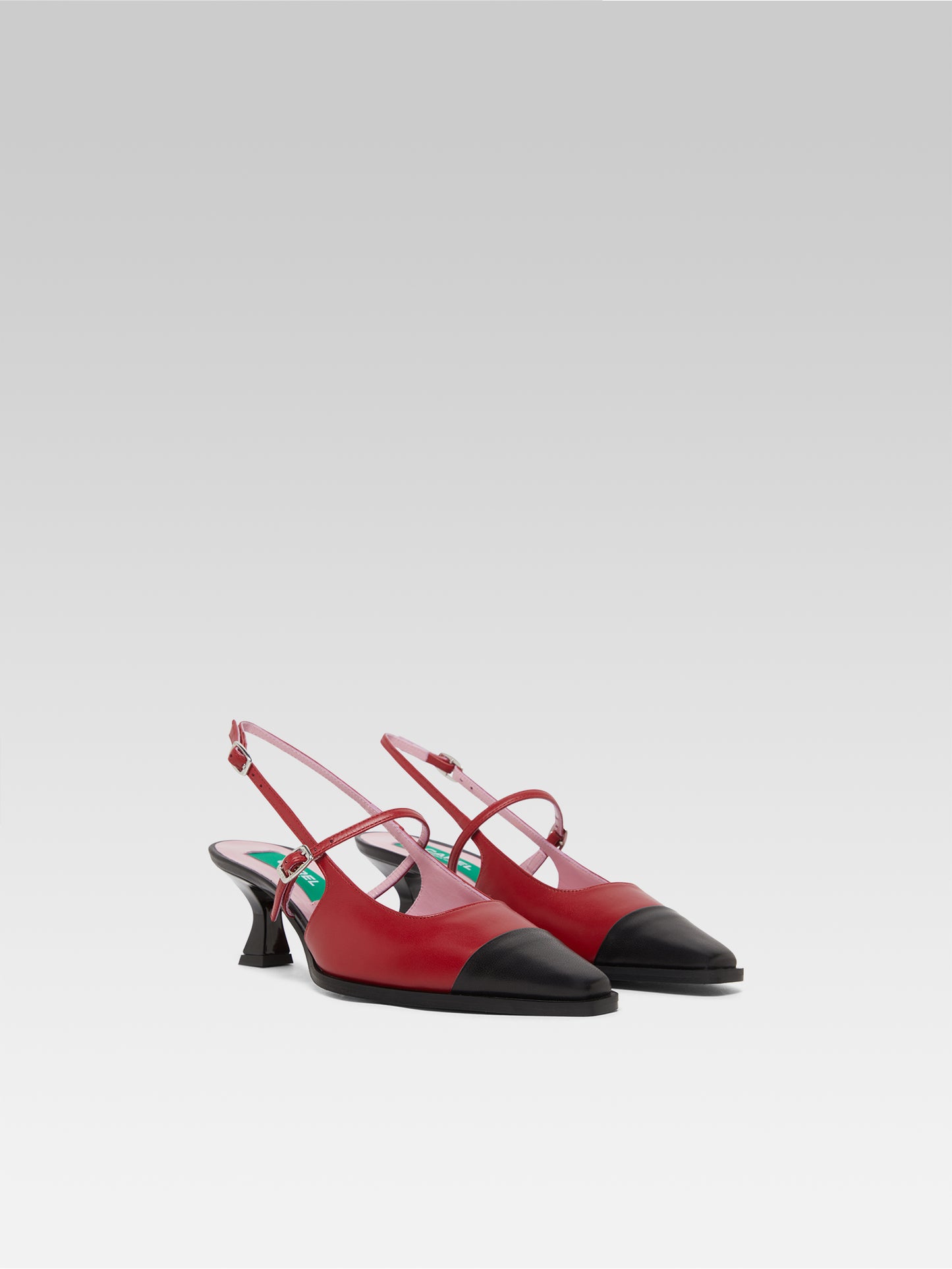 Cecile - Red and black upcycled leather slingback pumps