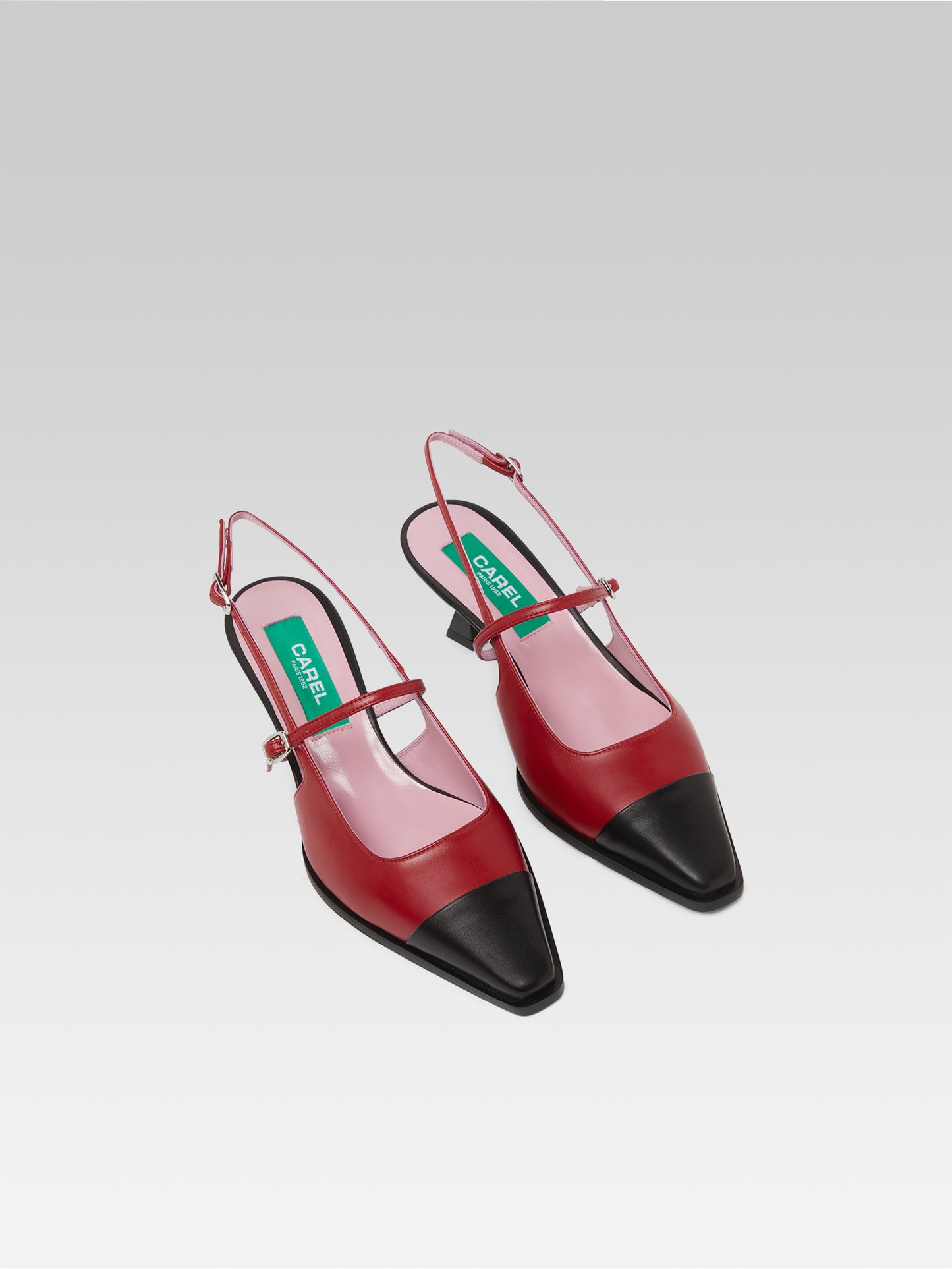 Cecile - Red and black upcycled leather slingback pumps