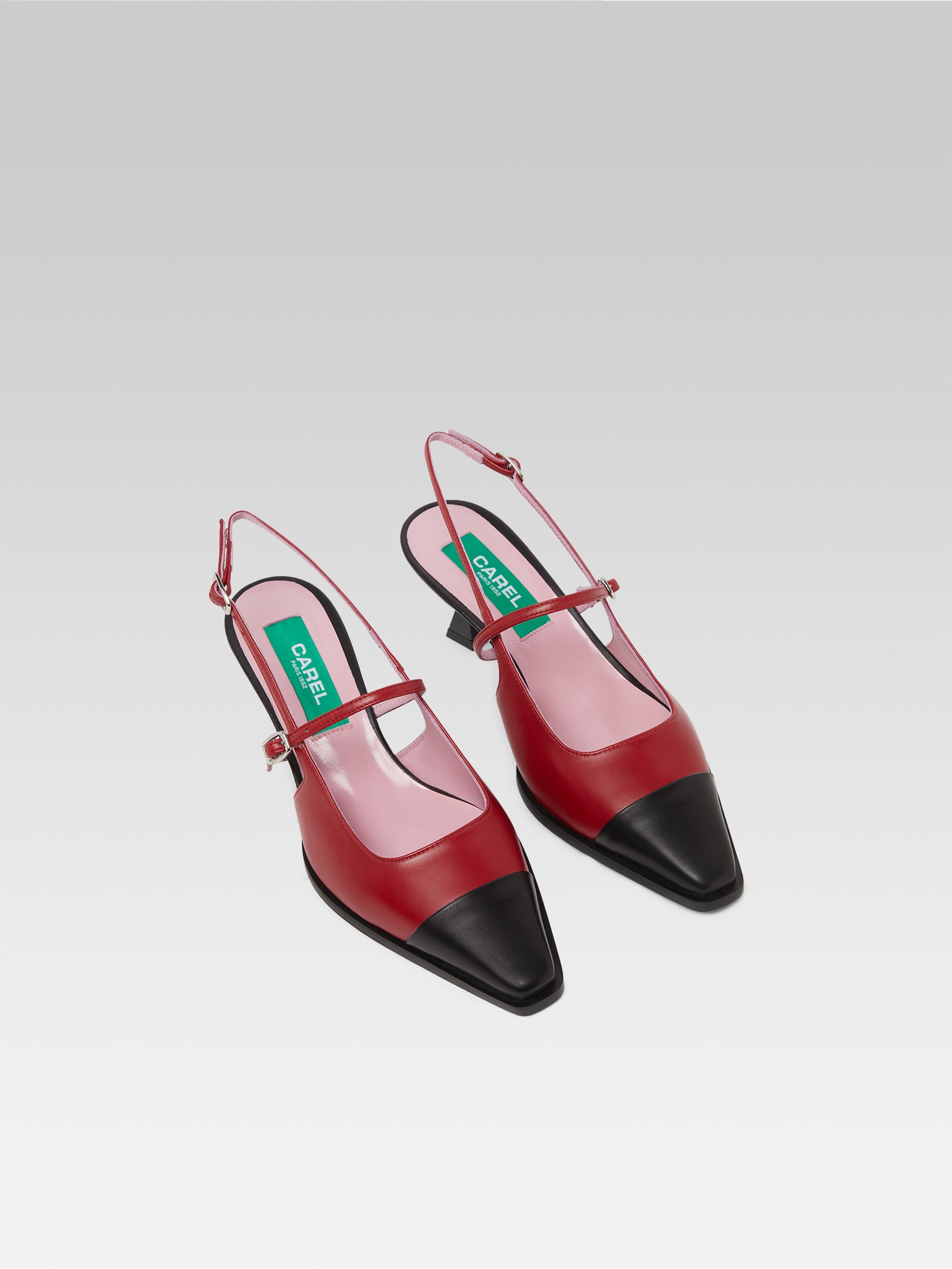 Cecile - Red and black upcycled leather slingback pumps - Image number 3