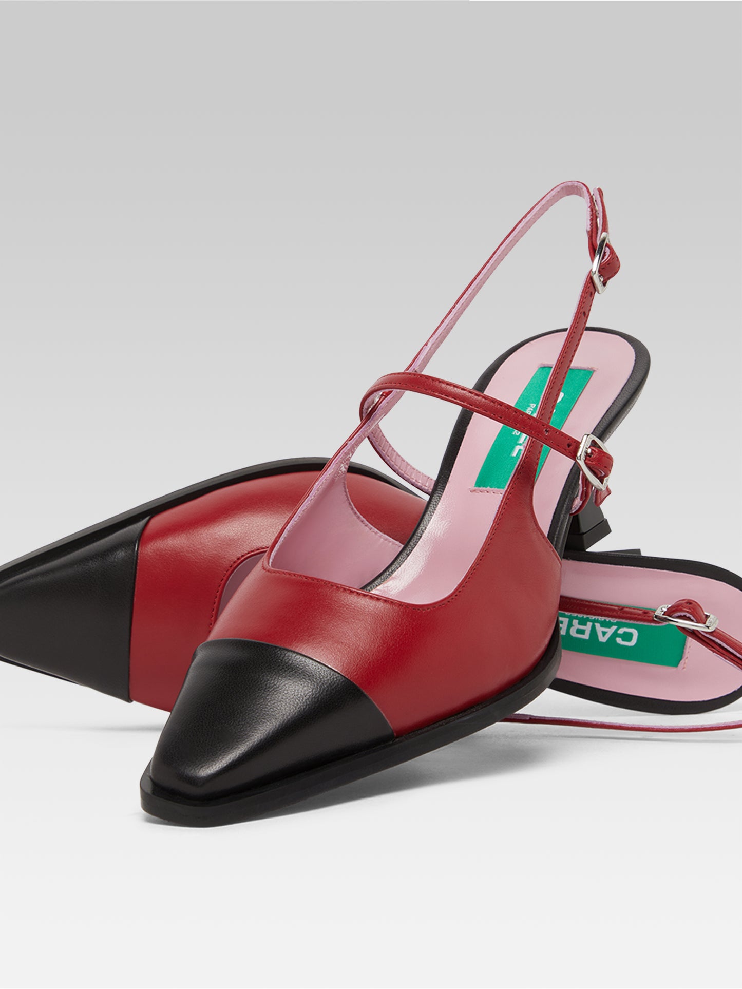 Cecile - Red and black upcycled leather slingback pumps