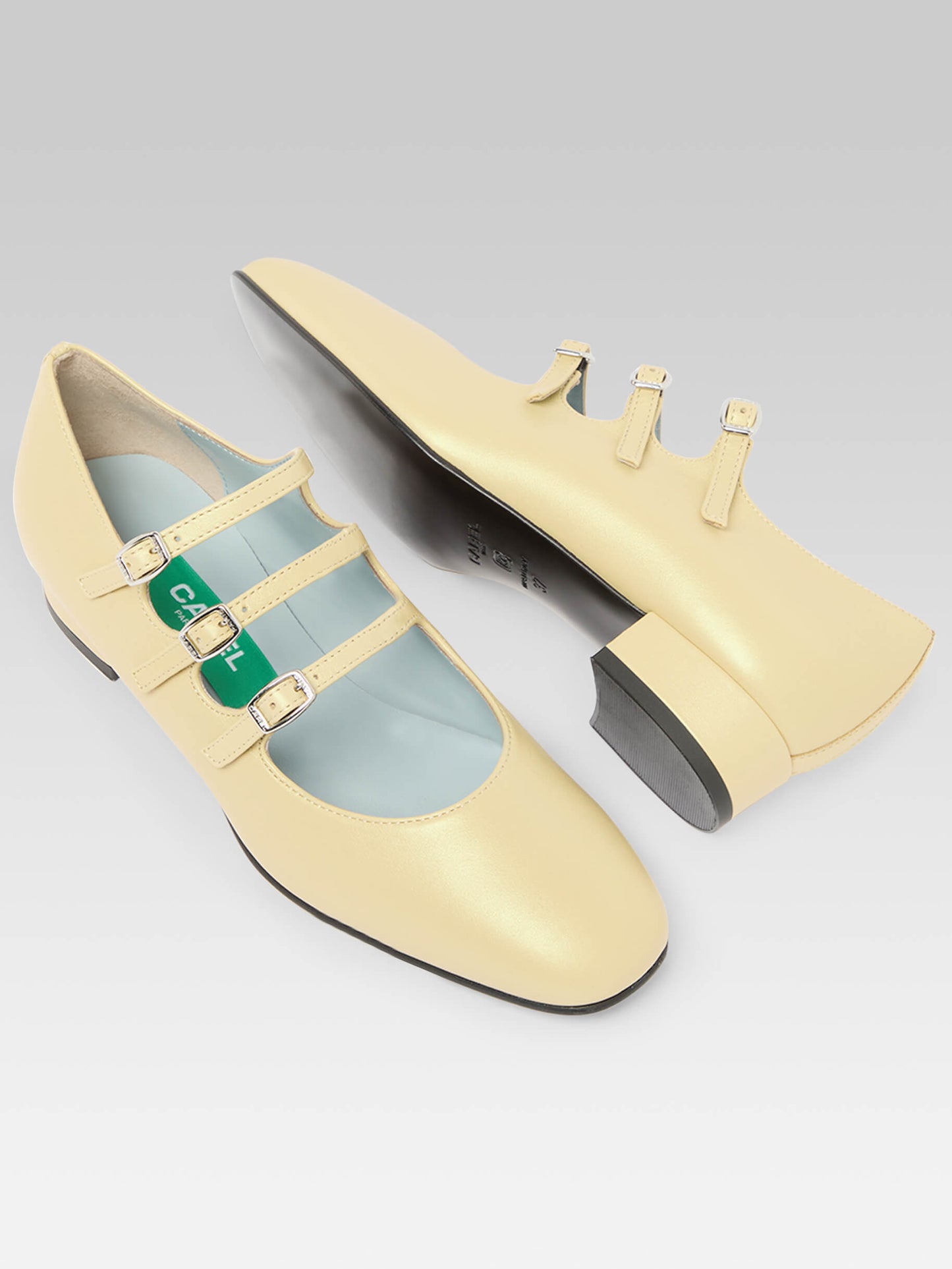 Ariana - Yellow upcycled leather Mary Janes ballet flats