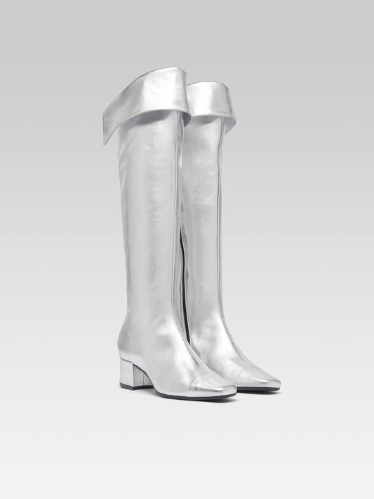 Brigitte - Bottes cuissarde cuir argent - Image numéro 2