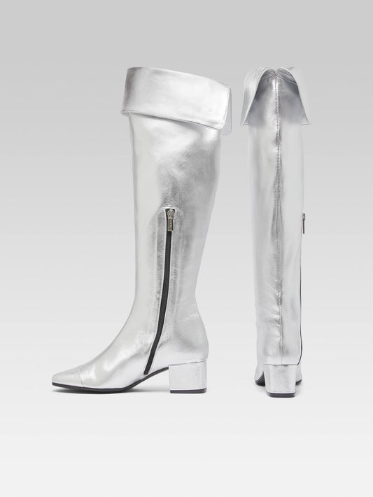 Brigitte - Bottes cuissarde cuir argent - Image numéro 3