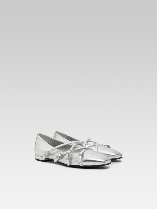 Eloise - Silver leather ballet flats - Image number 4