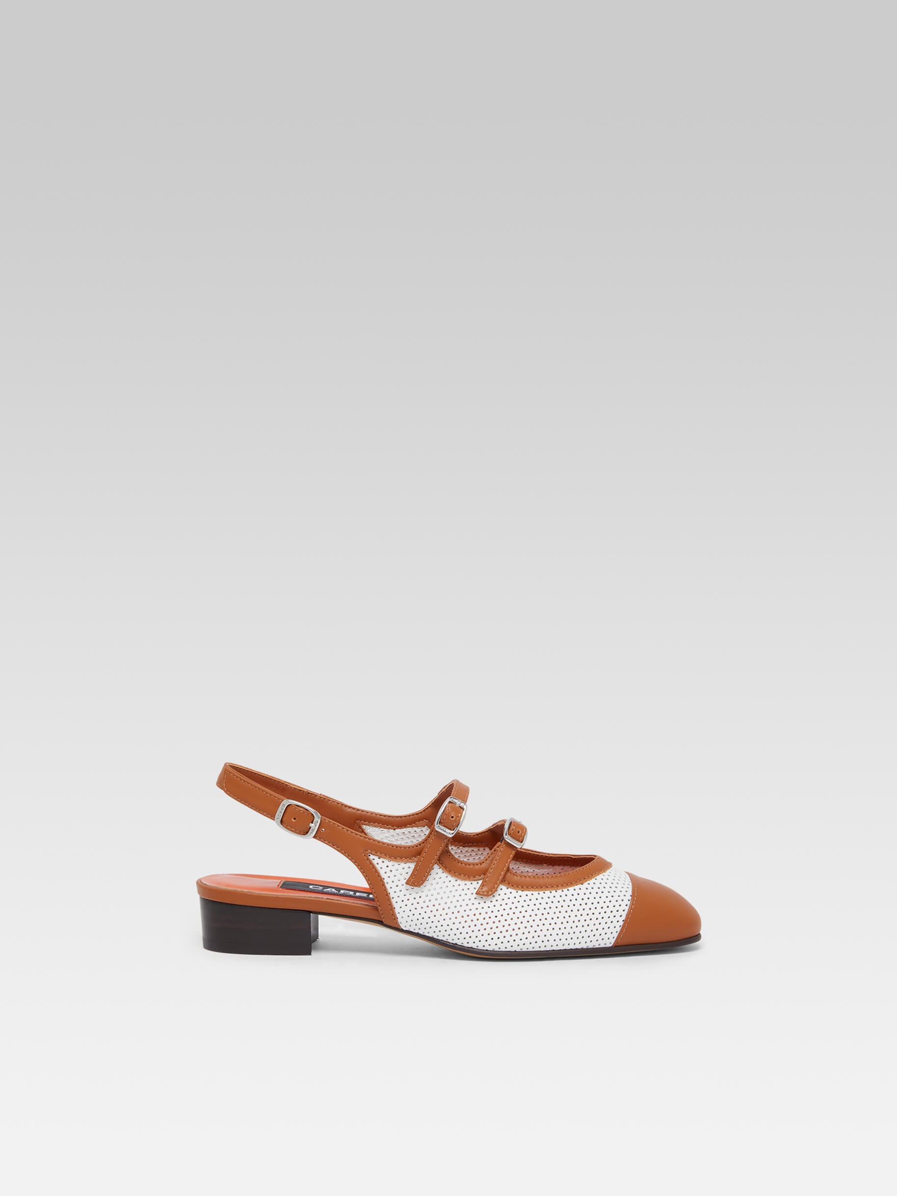 Abricot - White and camel upcycled leather slingback Mary Janes