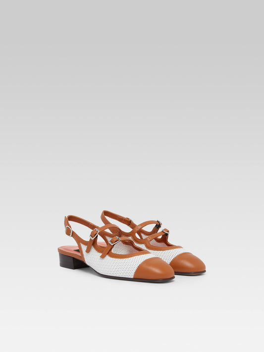 Abricot - Babies slingback cuir upcyclé blanc et cuir camel - Image numéro 2