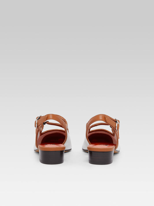 Abricot - Babies slingback cuir upcyclé blanc et cuir camel - Image numéro 5