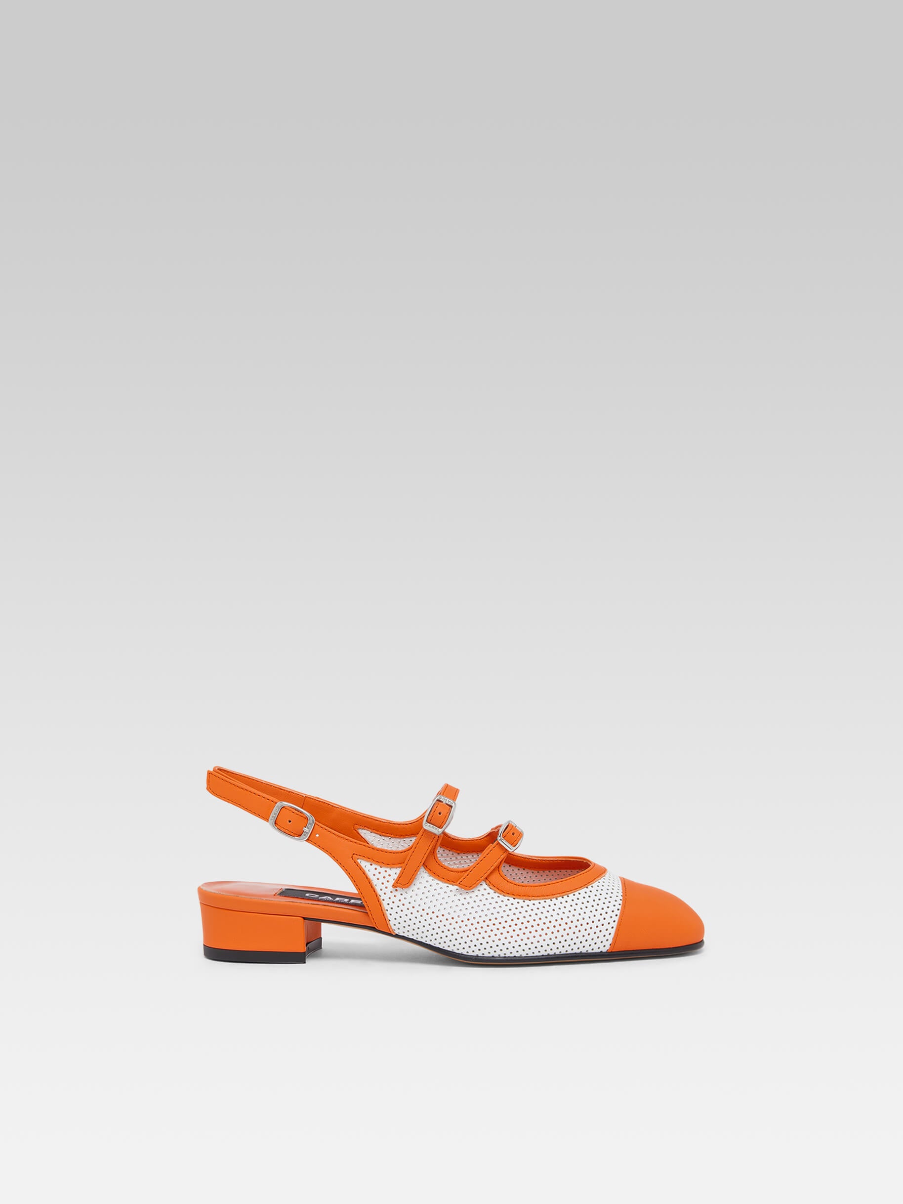 Abricot - White leather and orange upcycled leather slingback Mary Janes - Image number 1