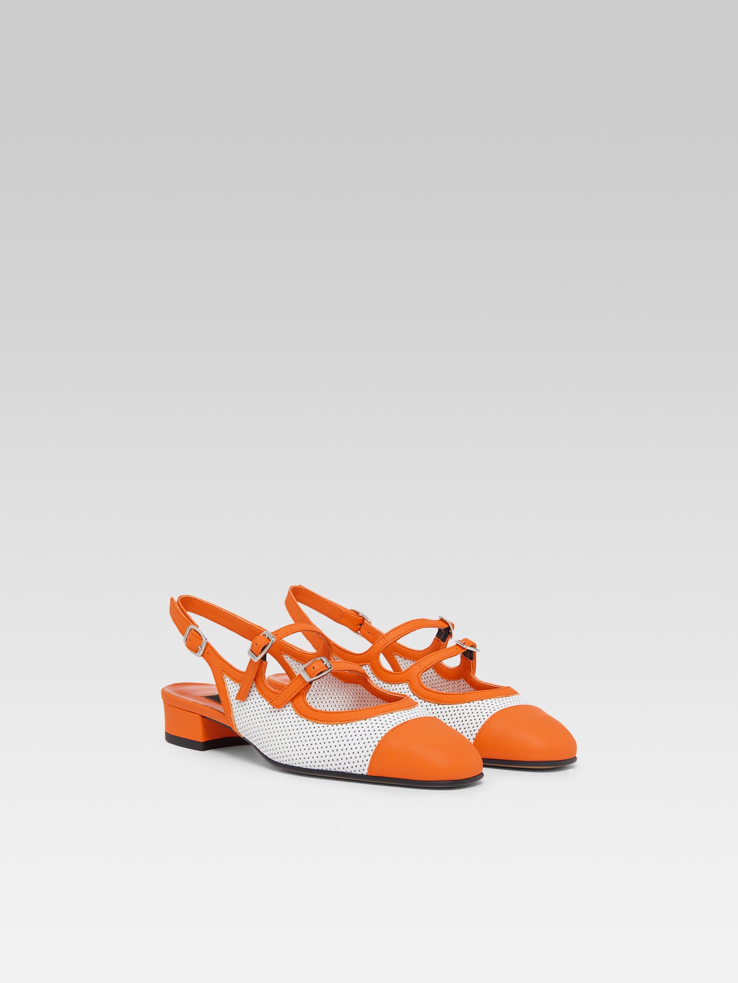 Abricot - White leather and orange upcycled leather slingback Mary Janes