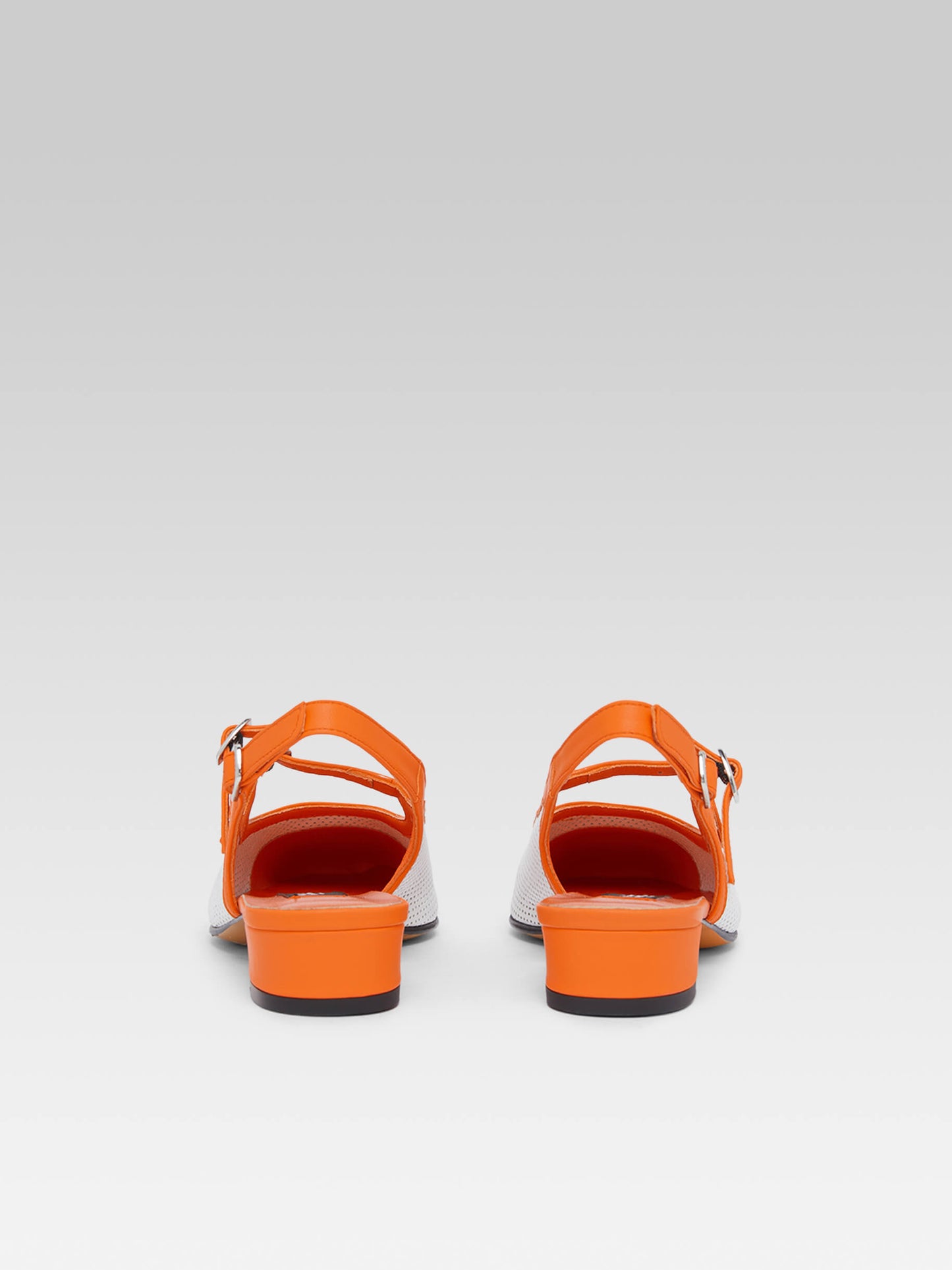 Abricot - White leather and orange upcycled leather slingback Mary Janes