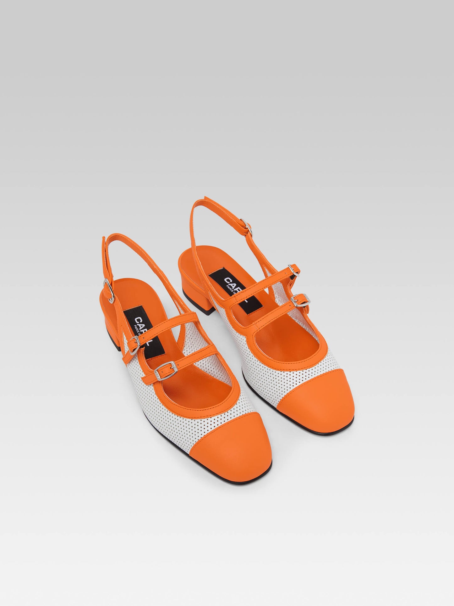 Abricot - Babies slingback cuir upcyclé blanc et cuir orange