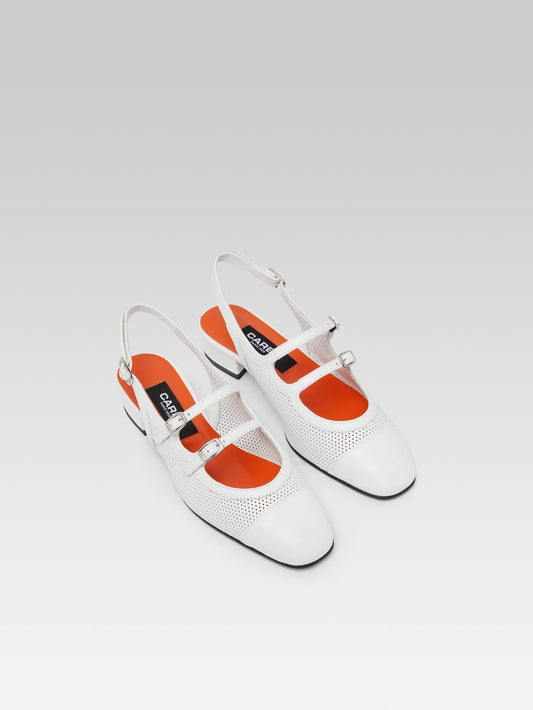 Abricot - White upcycled leather slingback Mary Janes