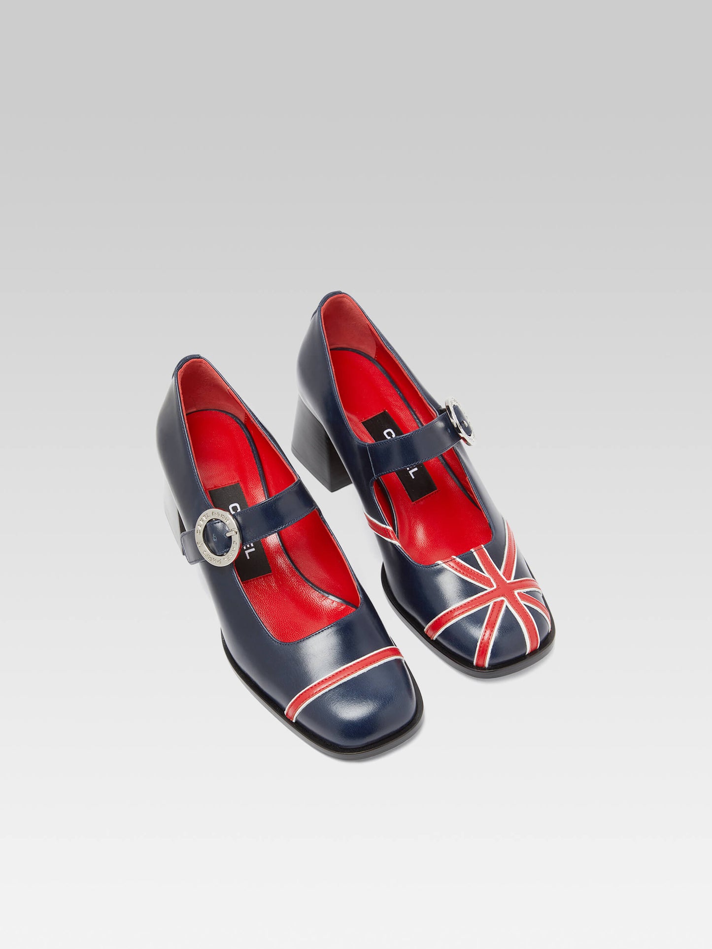 British - Escarpins babies cuir bleu et rouge