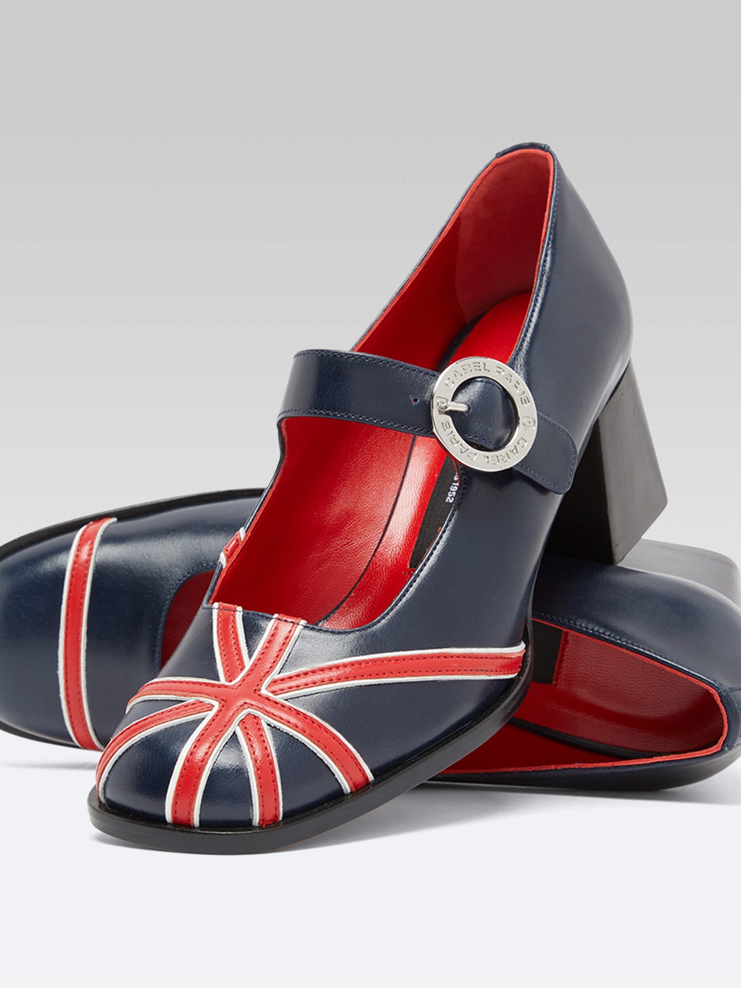 British - Escarpins babies cuir bleu et rouge