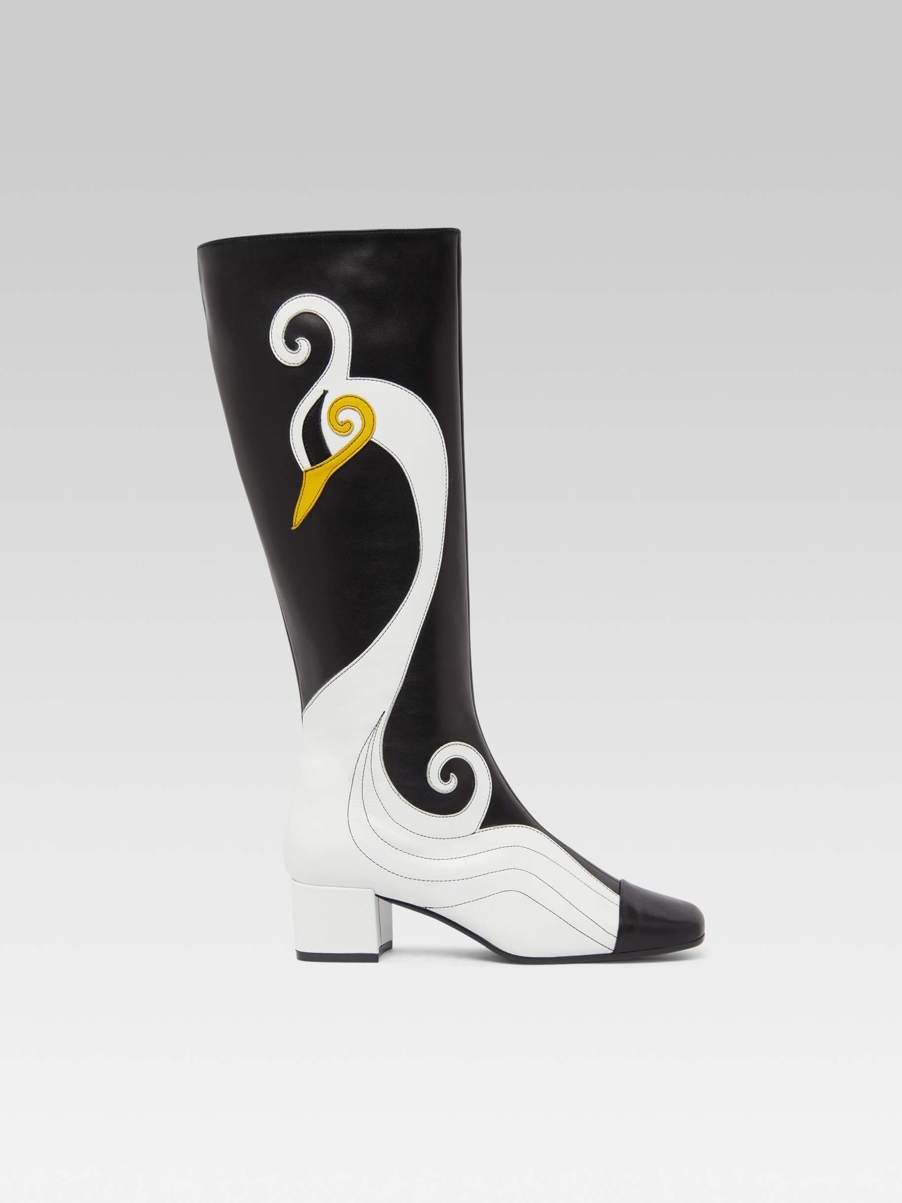 Malaga - Black and white swan leather boots