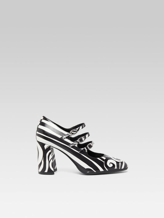 Keel - Black and white printed leather Mary Janes pumps