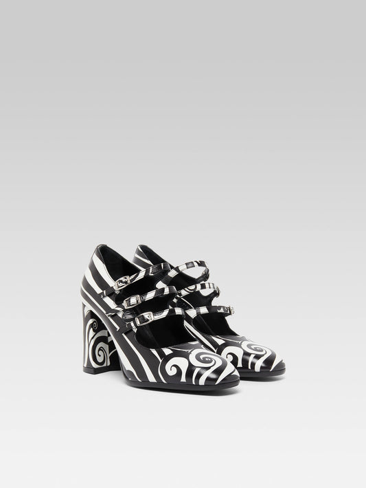 Keel - Black and white printed leather Mary Janes pumps - Image number 3