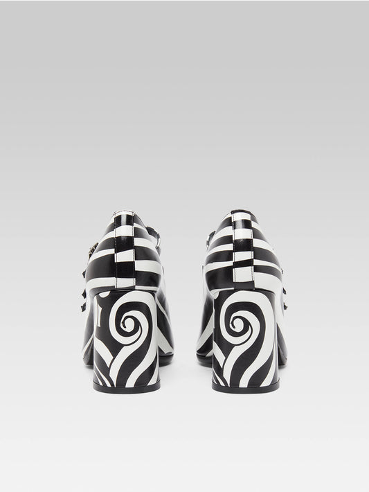 Keel - Black and white printed leather Mary Janes pumps - Image number 5