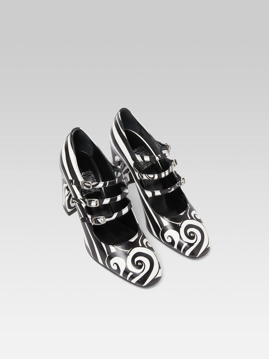 Keel - Black and white printed leather Mary Janes pumps - Image number 2