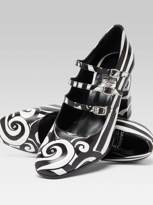 Keel - Black and white printed leather Mary Janes pumps - Image number 4