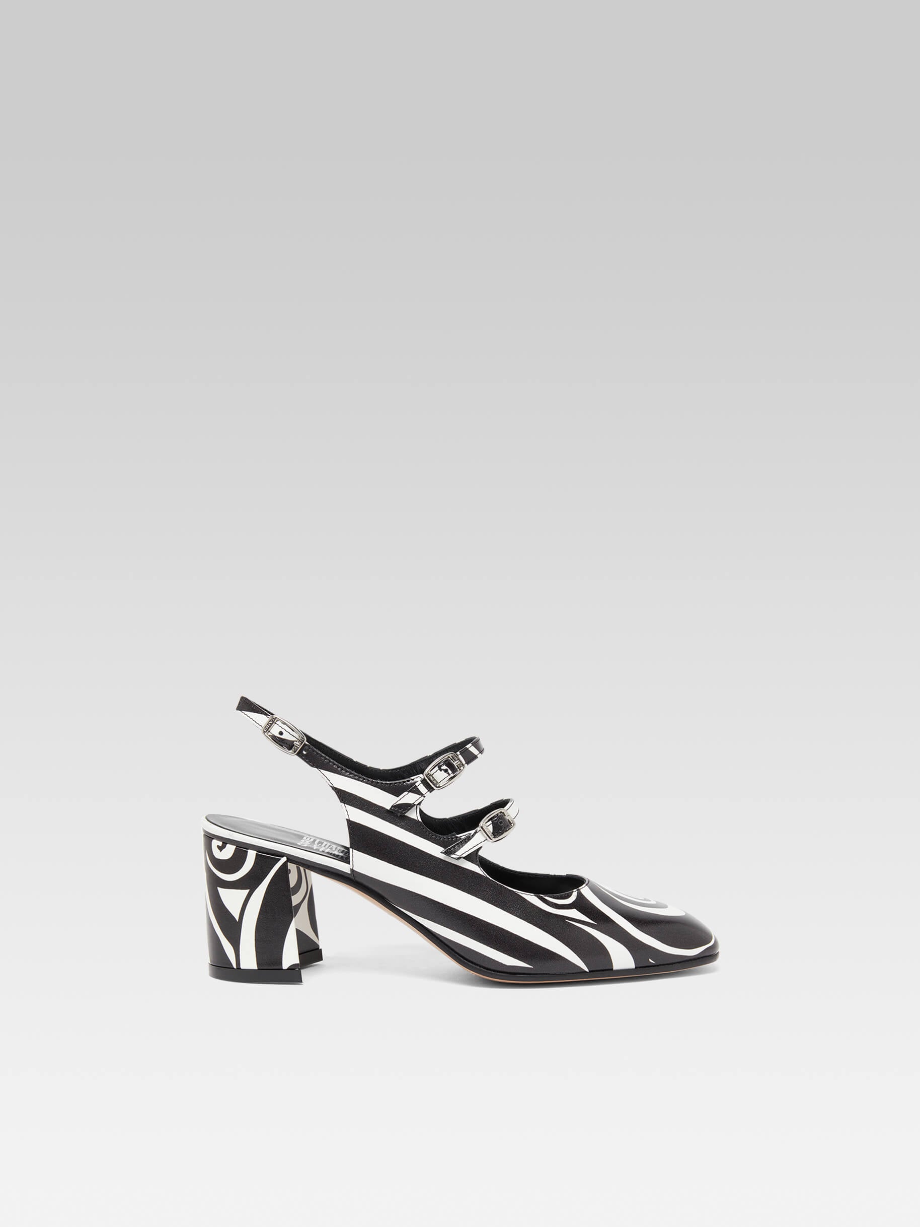 Banana - Black and white printed leather slingback Mary Janes - Image number 1