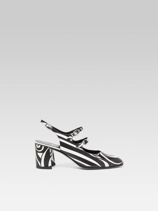 Banana - Black and white printed leather slingback Mary Janes