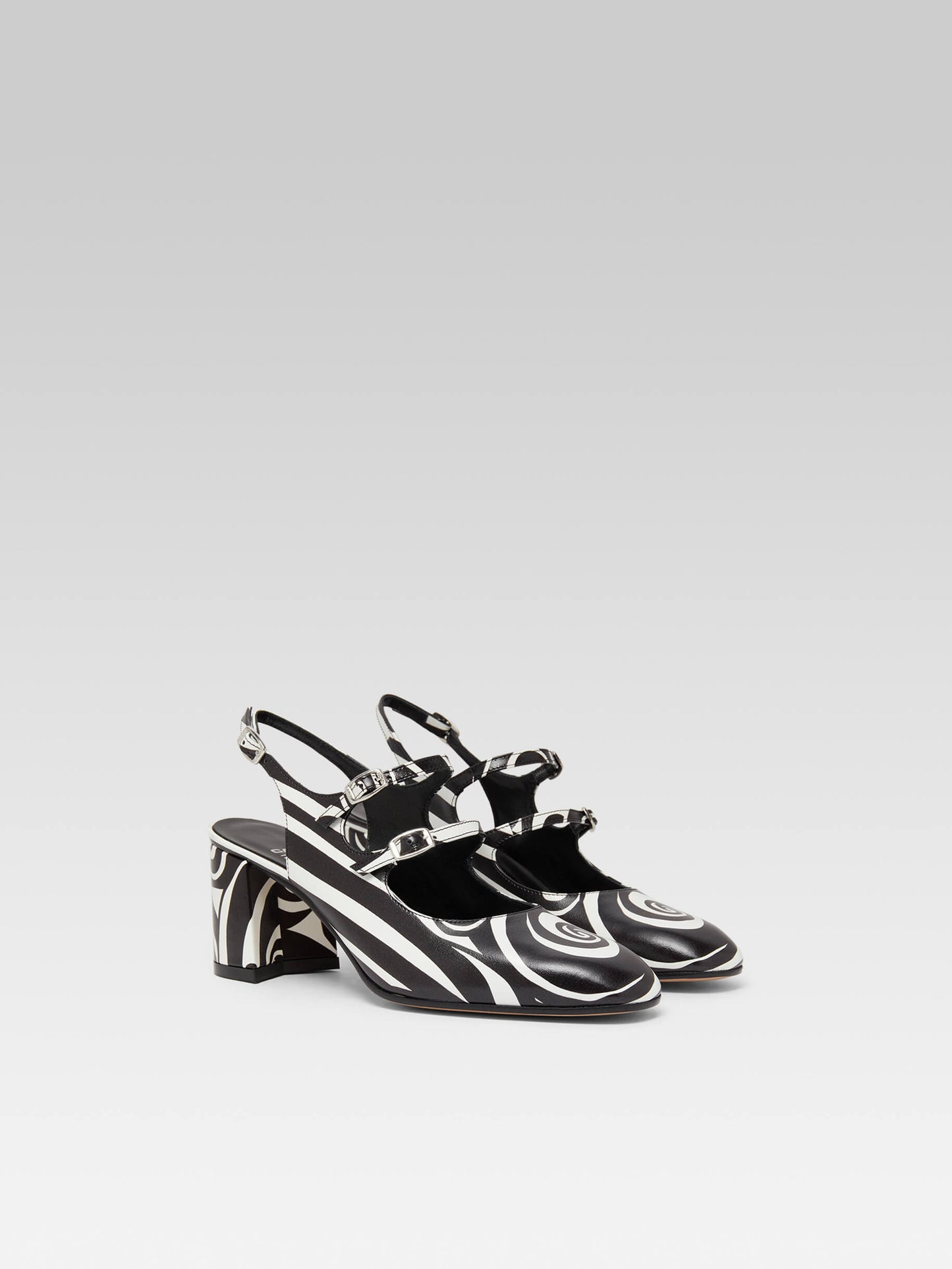 Banana - Black and white printed leather slingback Mary Janes