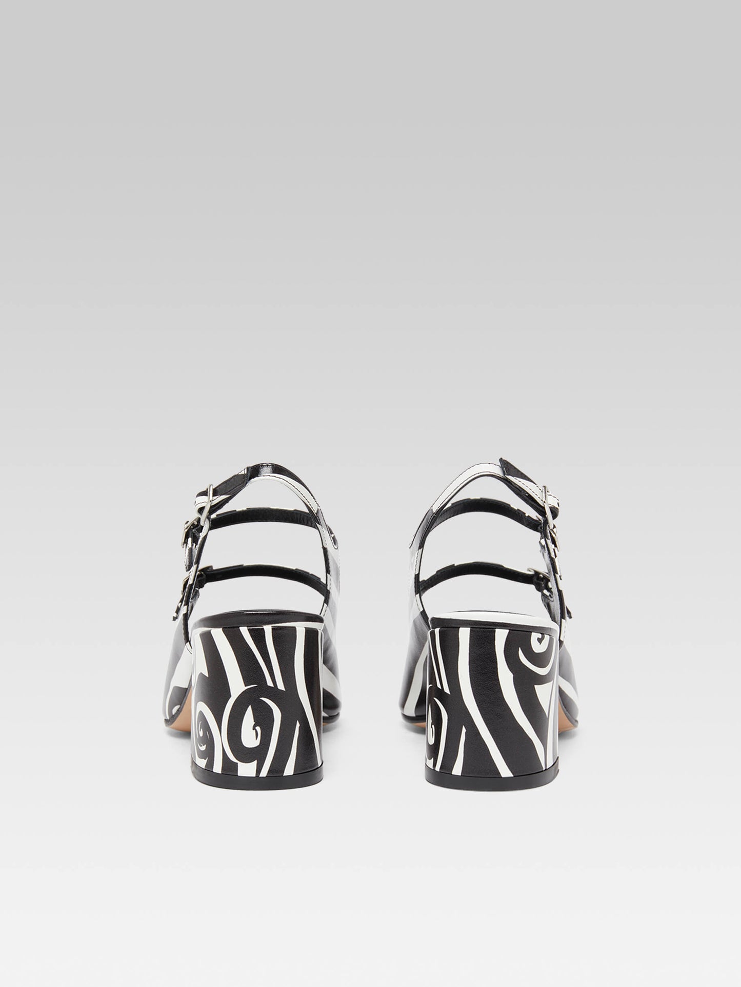 Banana - Black and white printed leather slingback Mary Janes