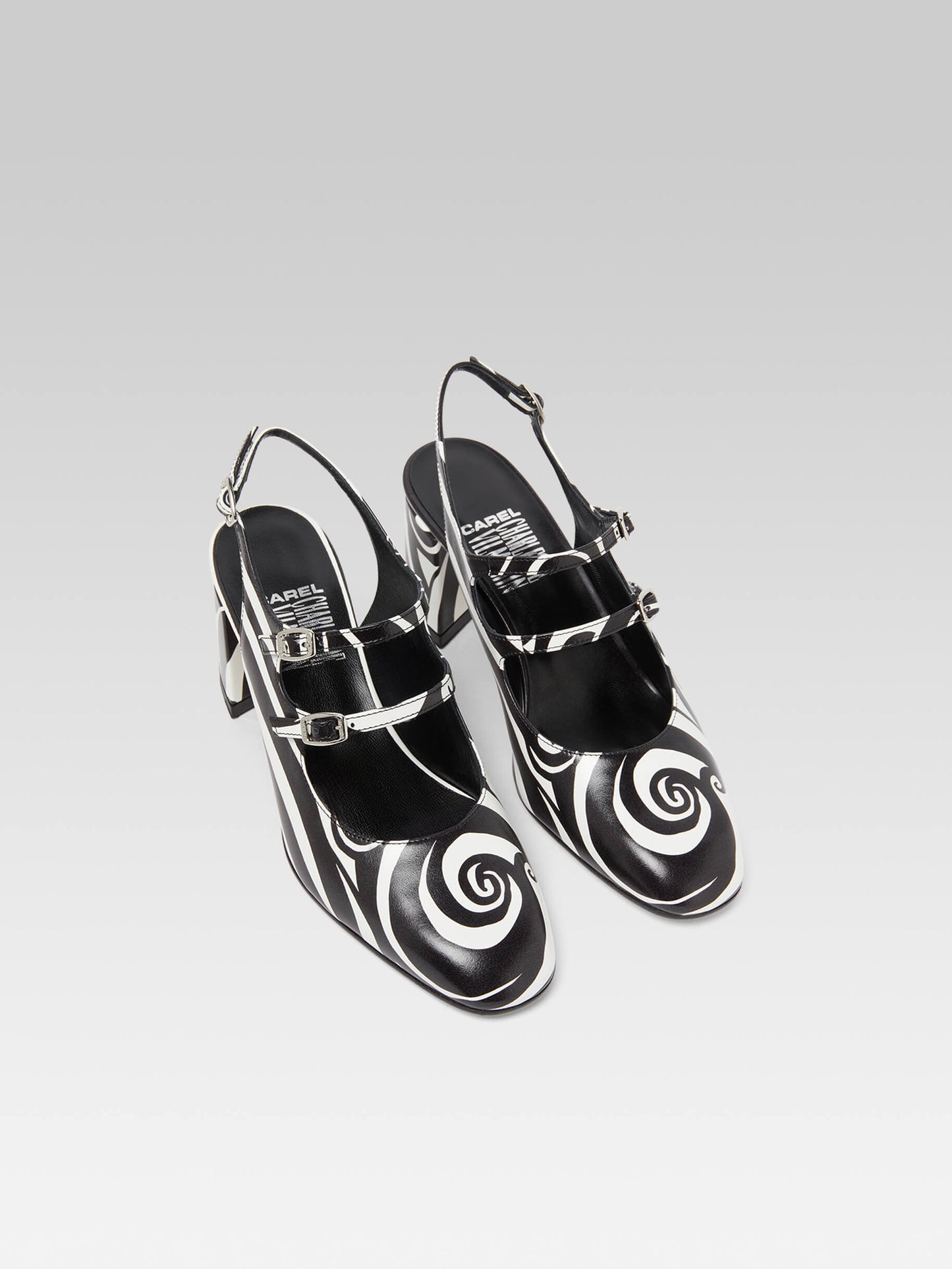 Banana - Black and white printed leather slingback Mary Janes