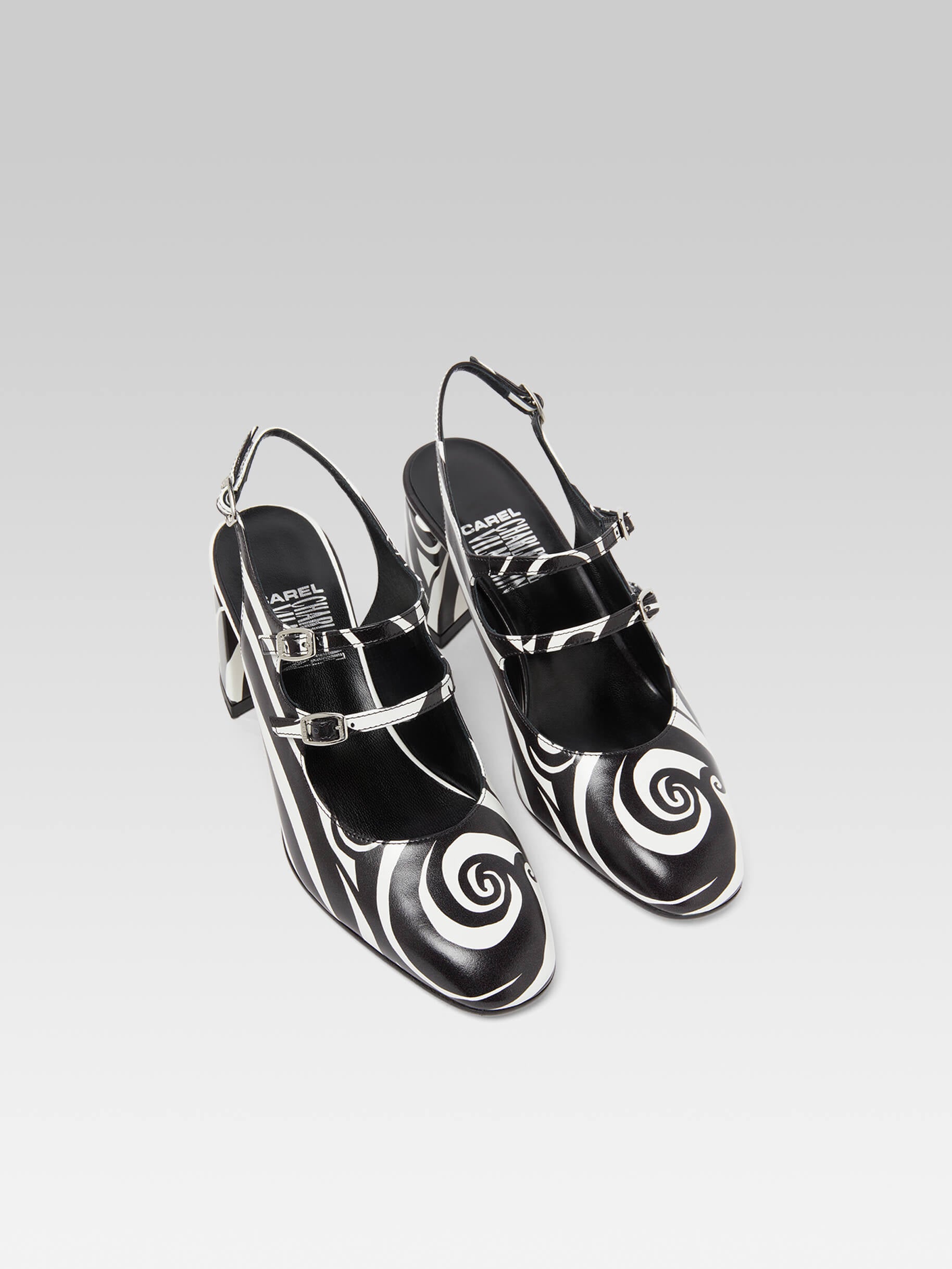 Banana - Black and white printed leather slingback Mary Janes - Image number 2