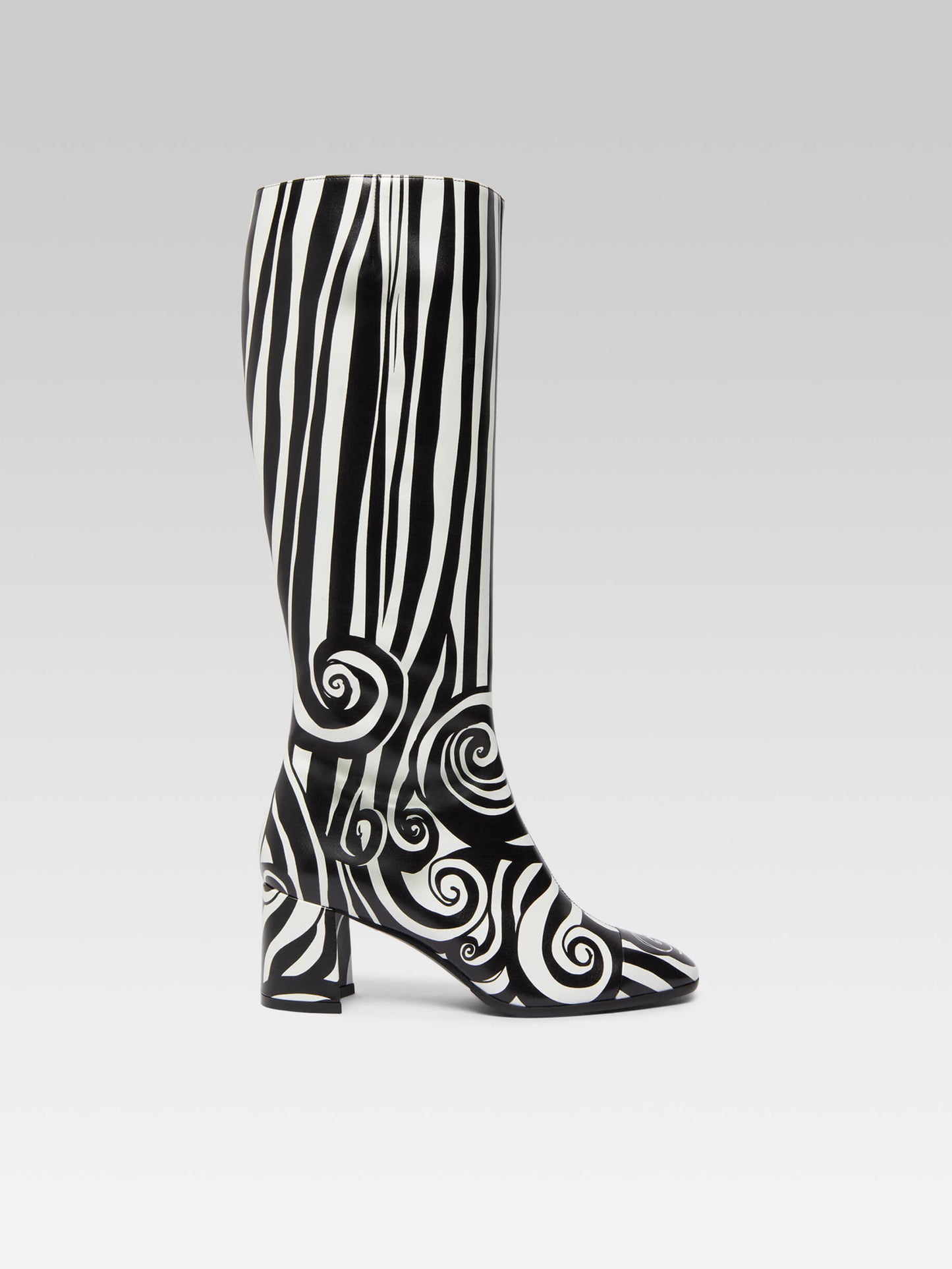 Sunrise - Black and white printed leather boots