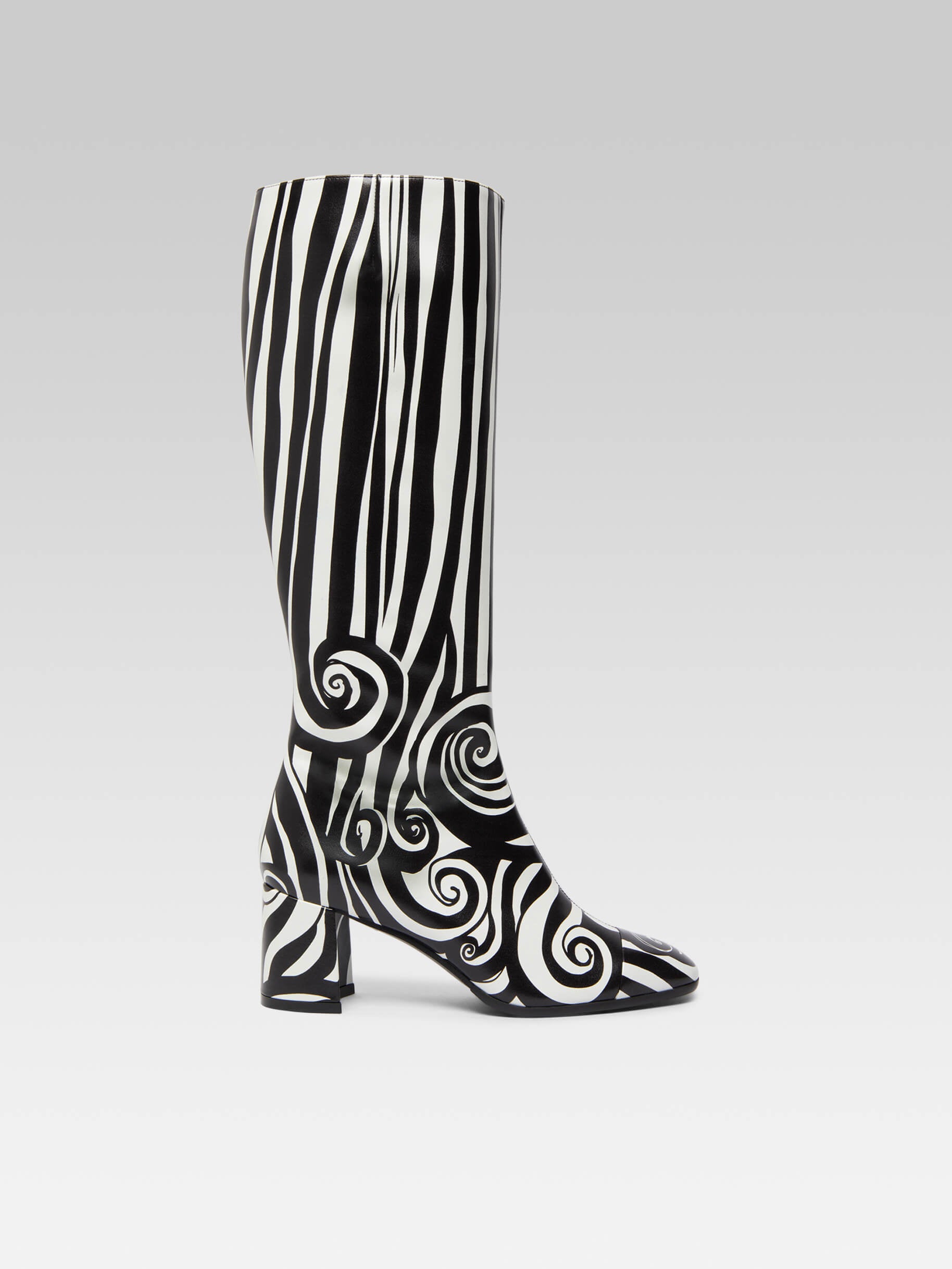 Sunrise - Black and white printed leather boots - Image number 1