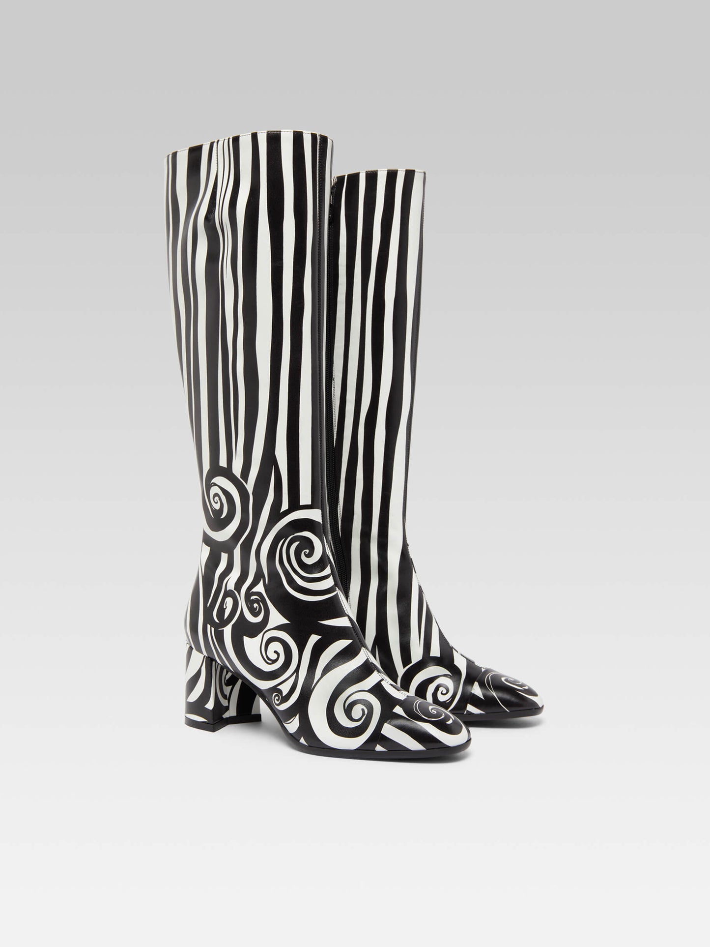 Sunrise - Black and white printed leather boots