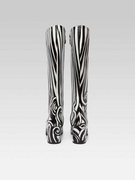 Sunrise - Black and white printed leather boots - Image number 4