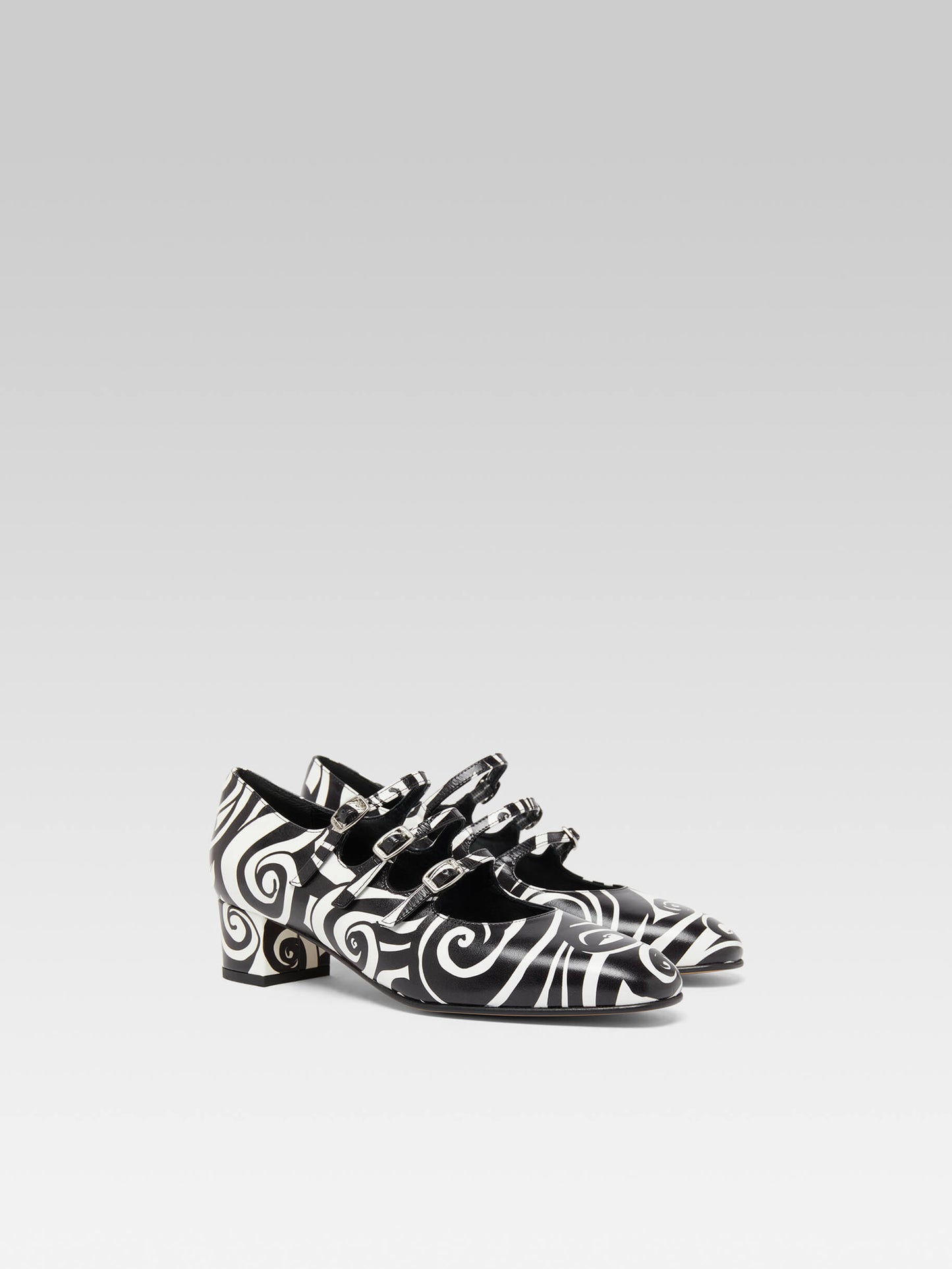 Kina - Black and white printed leather Mary Janes pumps