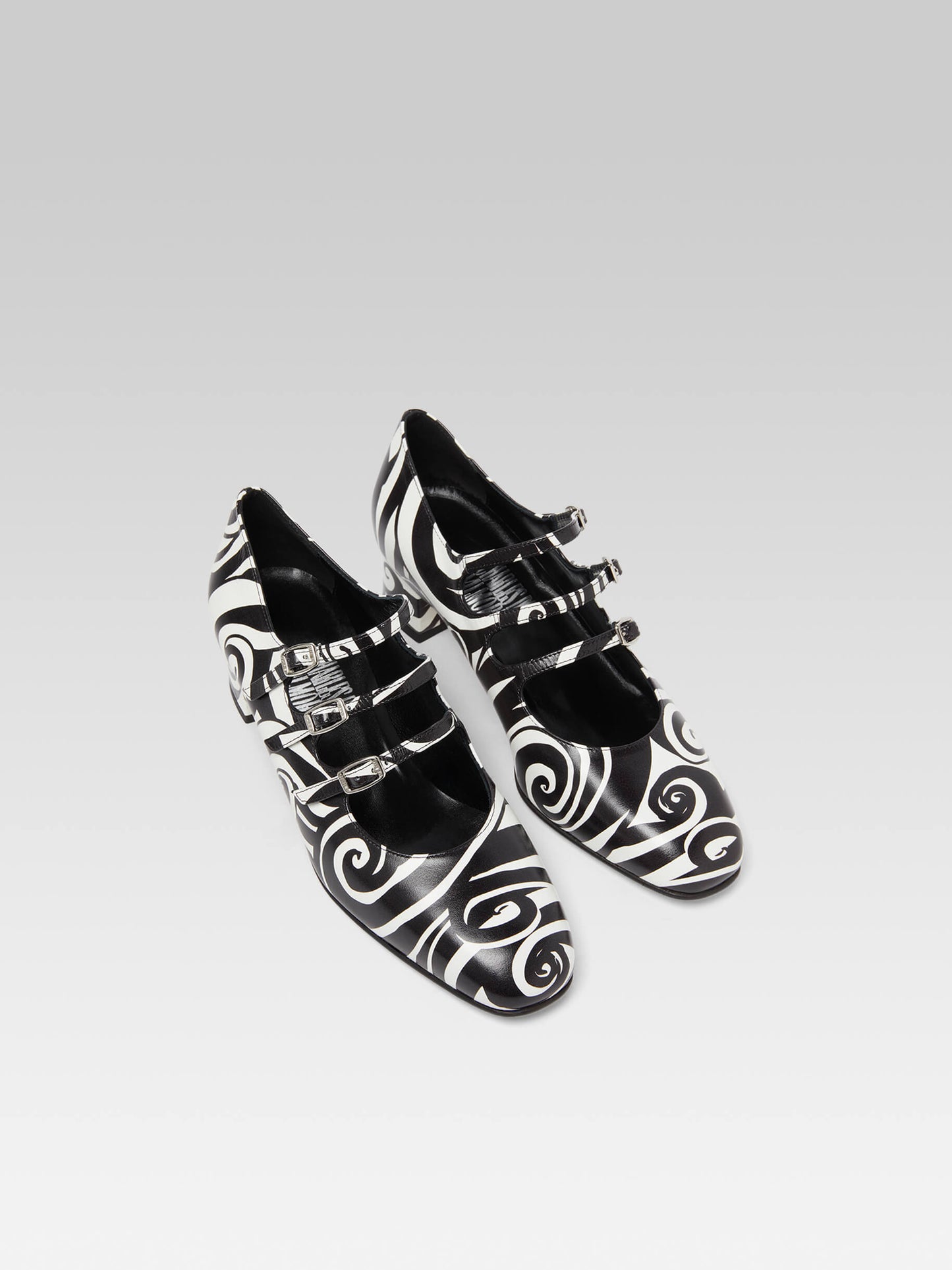 Kina - Black and white printed leather Mary Janes pumps