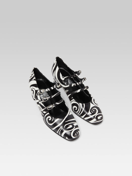 Kina - Black and white printed leather Mary Janes pumps - Image number 2