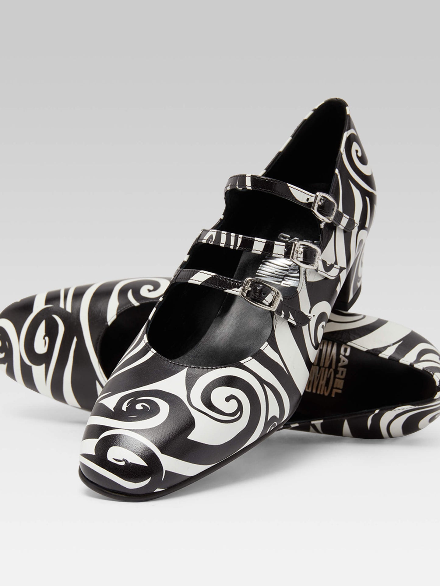 Kina - Black and white printed leather Mary Janes pumps