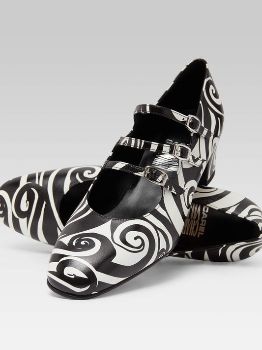 Kina - Black and white printed leather Mary Janes pumps - Image number 4