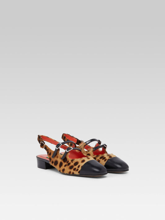 Abricot - Upcycled leopard and black leather slingback Mary Janes - Image number 3