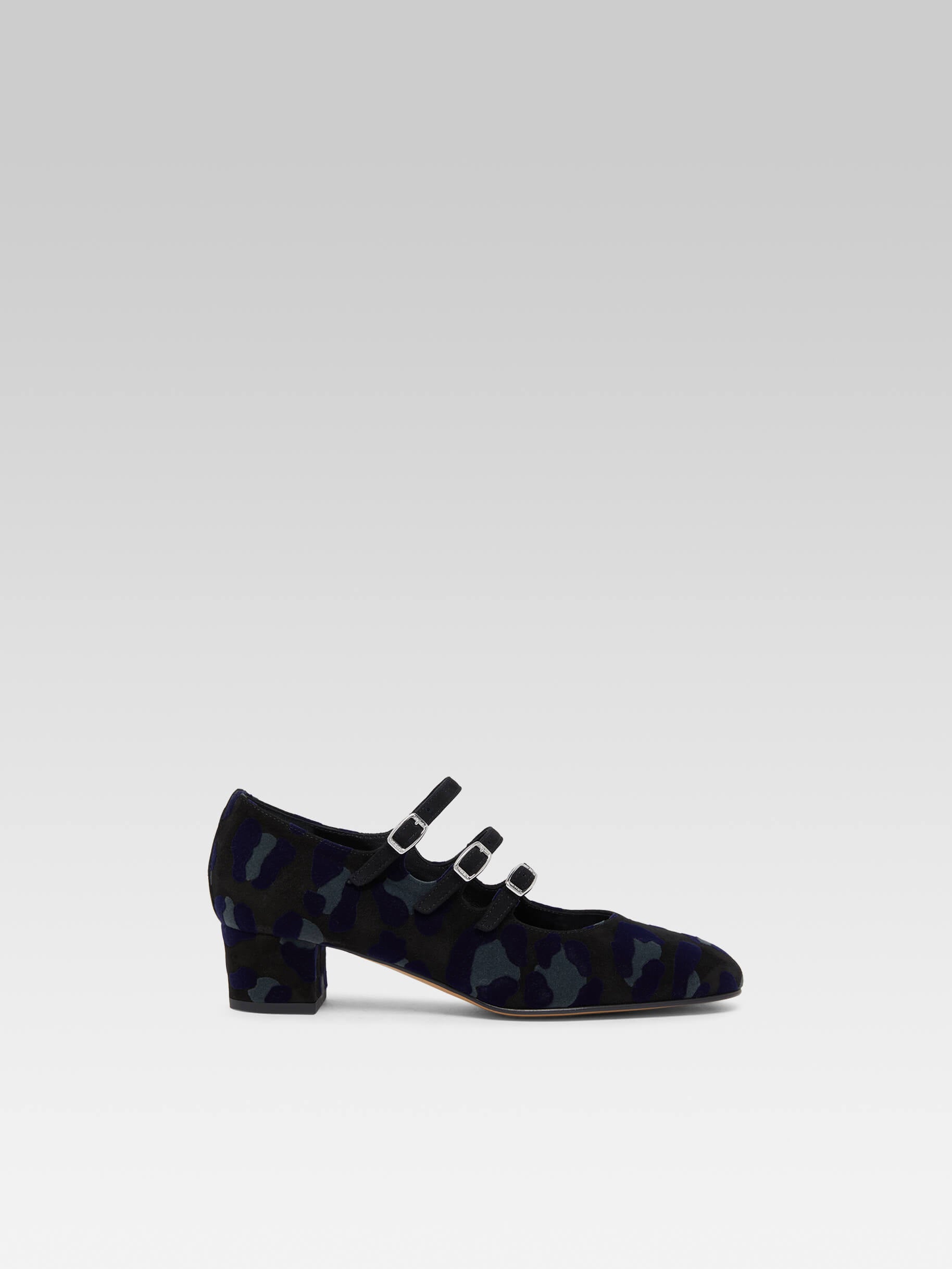 Kina - Navy blue leopard upcycled suede leather Mary Janes pumps